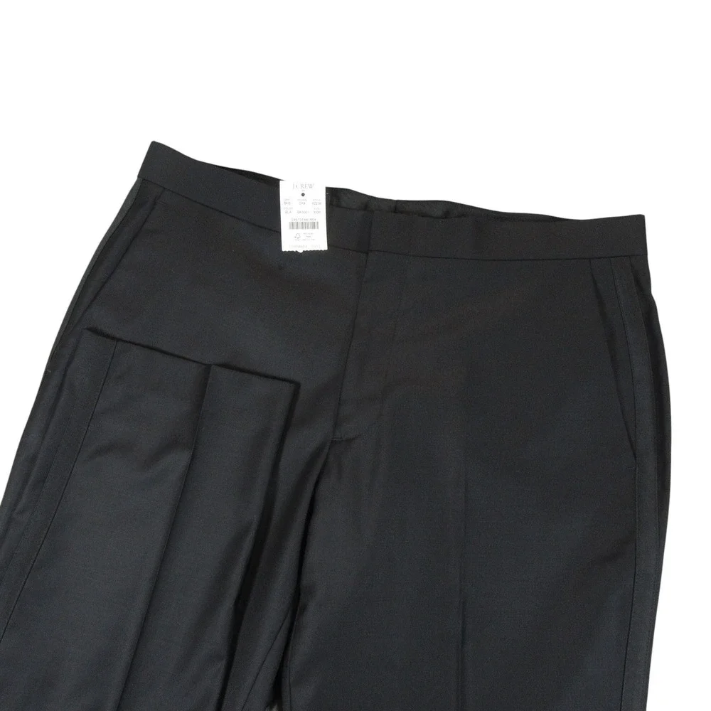 New J Crew Mens Tuxedo Pants Thompson 33 x 30 Black Side Stripe Formal Polyester